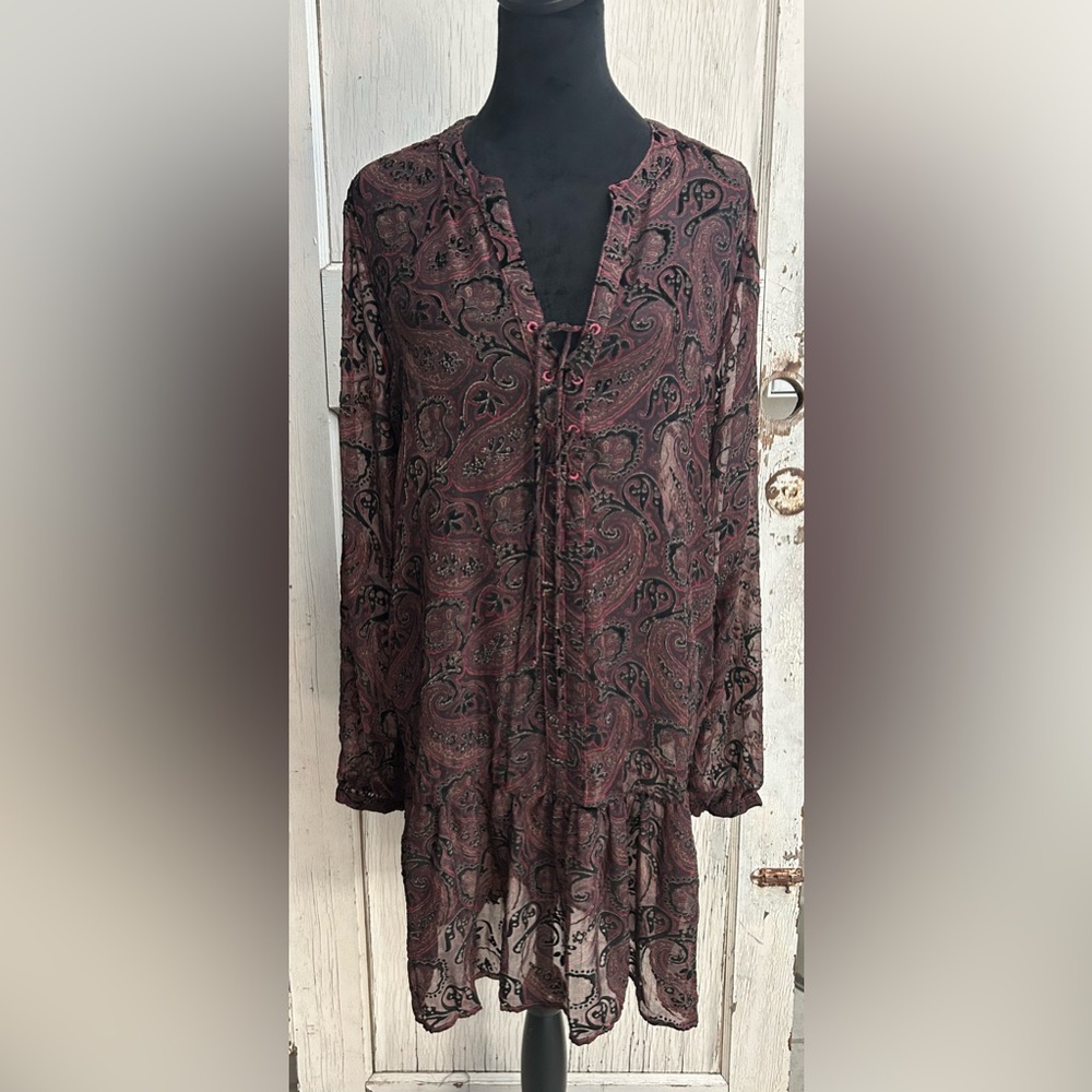 ⚡️Free People Paisley Black Velvet Sheer Dress NWOT⚡️ - Picture 5 of 7